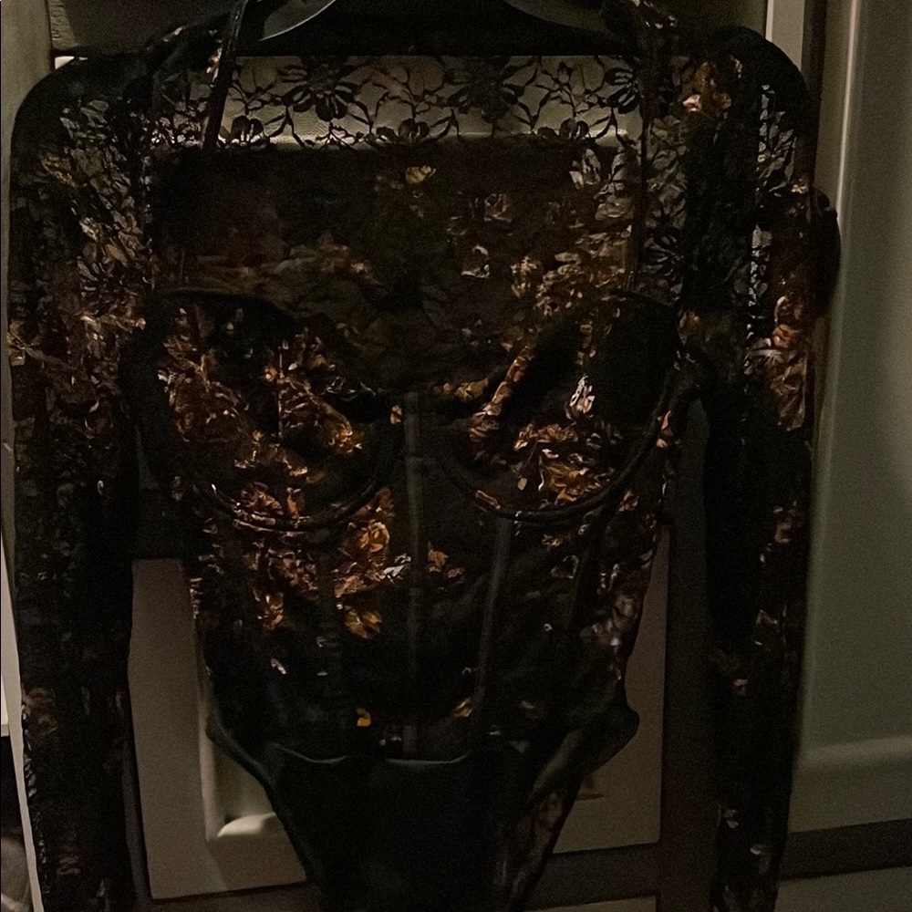 Elegant Black and Gold Lace Bodysuit